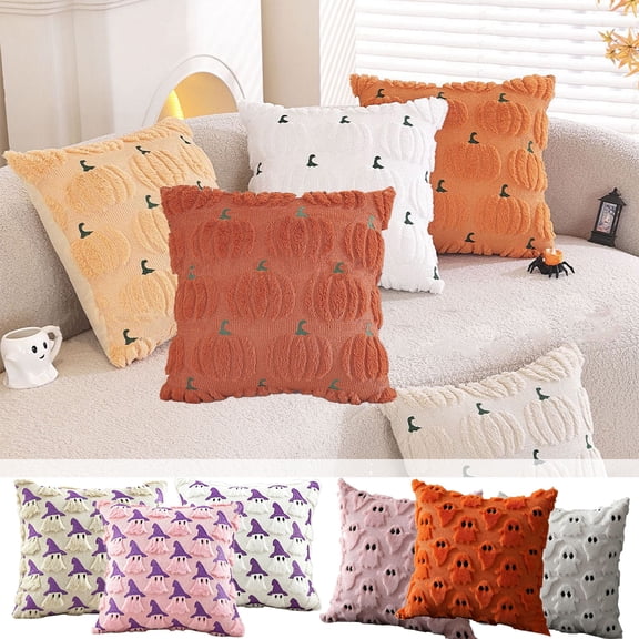 PoyoKee Throw Pillow Covers 16x16, Halloween Ghost Hat Outdoor Pillow Covers, Soft Polyester Pillowcase for Sofa Bedside, Halloween Decorations