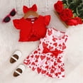 thumbnail image 2 of mgoYE 0-3 Months Baby Girl Clothes Toddler Baby Girls Dress and Cardigan Short Sleeve Shrug Flower Knit Tutu Dress Fall Outfit with Headband Set(Red,9-12 Months), 2 of 4