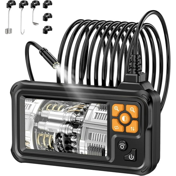 1080P Industrial Digital Borescope, 4.3 Inch IPS Endoscopic Inspection Camera with Handheld IP67 Waterproof Snake Sewer with 8 LED Lights, Semi-Rigid Cable