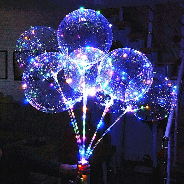 6 Packs Long Wands,20 Inch LED Light Up BoBo Balloons Colorful with Sticks,  10 PCS Transparent Balloons for Helium,Slumber Party Supplies,Christmas  Birthday Par…