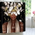 White and Gold Shower Curtain 72Wx72H Black Woman Butterfly Bathroom