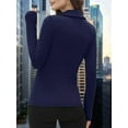 thumbnail image 2 of Womens Shirts Long Sleeve Business Casual Tops Collared V Neck Ribbed Knit Sweater Slim Fit Blouses Dark Blue L, 2 of 5