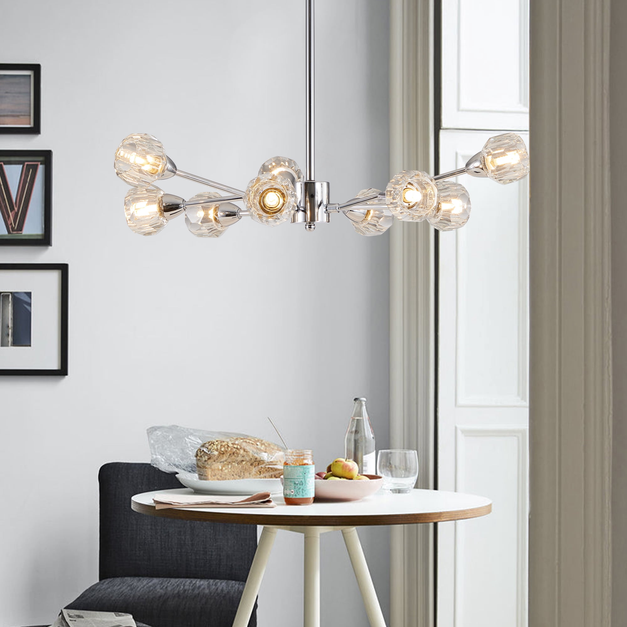 Miniyam 9 Lights Crystal Chandelier, Globe Crystal Design for Dining Room, Living Room, Chrome