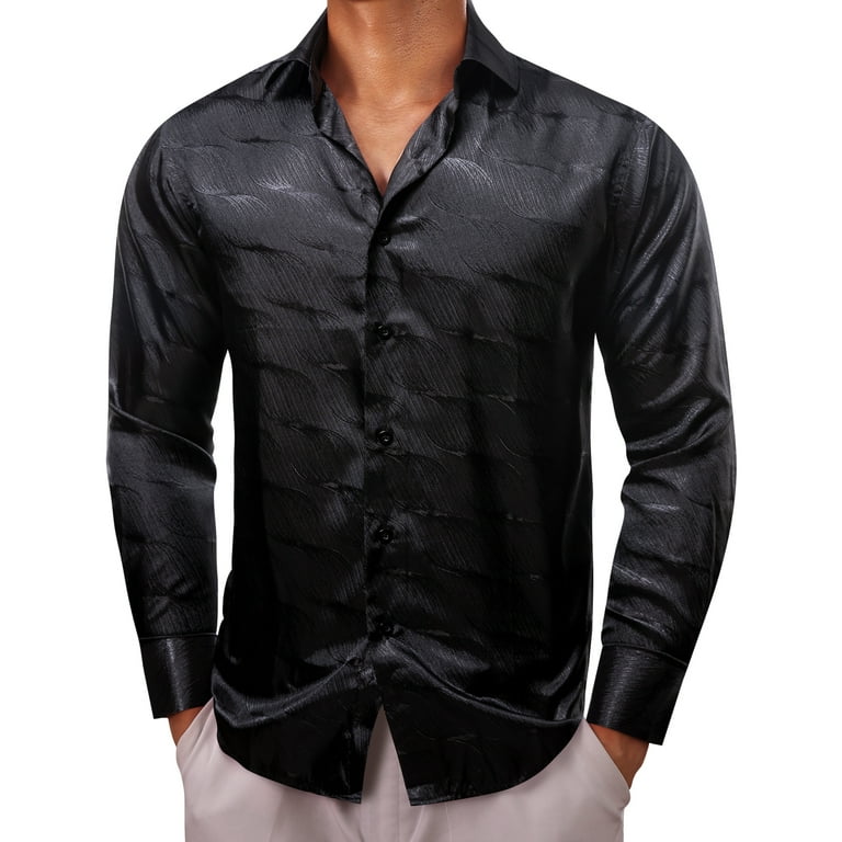 Black silk mens dress shirt sale
