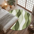 thumbnail image 3 of 4Ft Round Rug, Sage Green Stripes Non-Skid Rubber Backing Large Area Rugs - Living Room Bedroom Home Office, Retro Farmhouse Abstract Ripple Indoor Floor Mat Carpets Washable Rug, 3 of 9