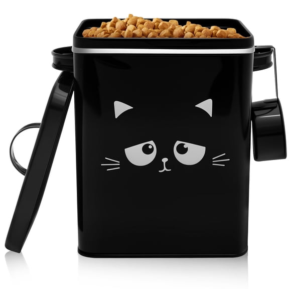 Sutowe Cat Food Container 6L Large Capacity Pet Food Storage Bin with Lid Airtight Metal Pet Storage Bucket Portable Cute Cat Treat Container for Home Travels