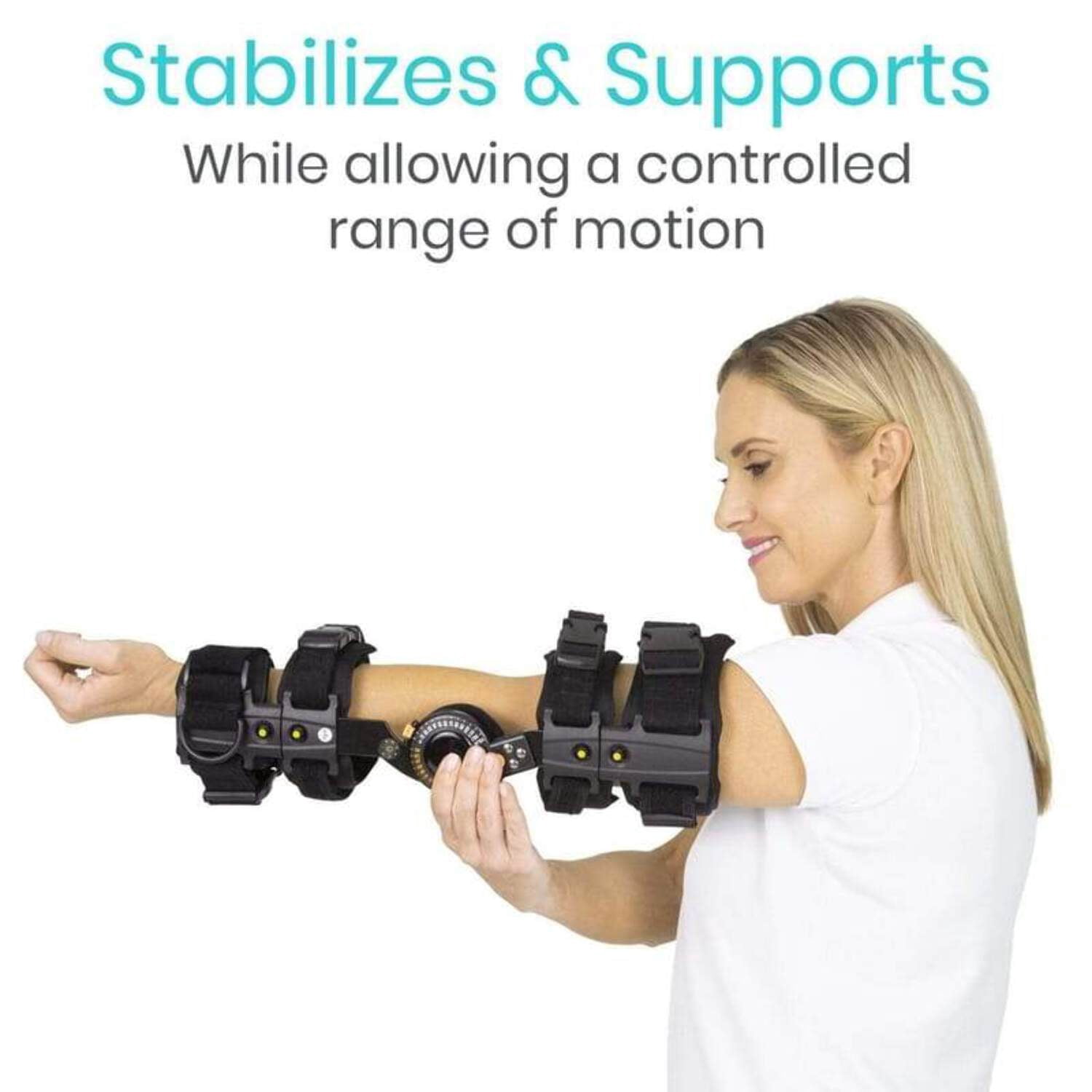 Vive Adjustable Hinged ROM Elbow Brace - Post-Op Stabilizer Splint for Arm Injury Recovery Support After Surgery, Left
