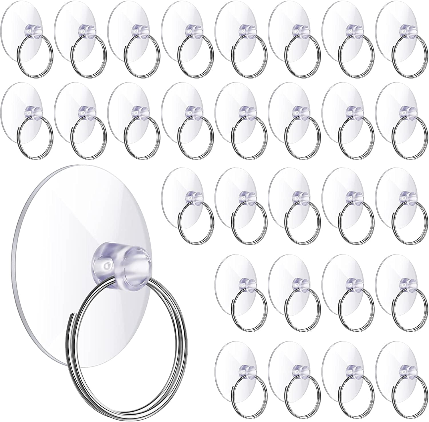 30 Pcs Suction Cups with Ring Clear Key Hook Christmas Sucker for ...