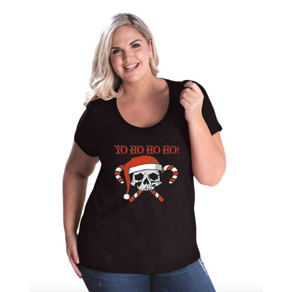 Artix - Women's Plus Size Curvy T-Shirt - Christmas T-Shirt Yo Ho Ho Ho! Xmas Ugly Sweater