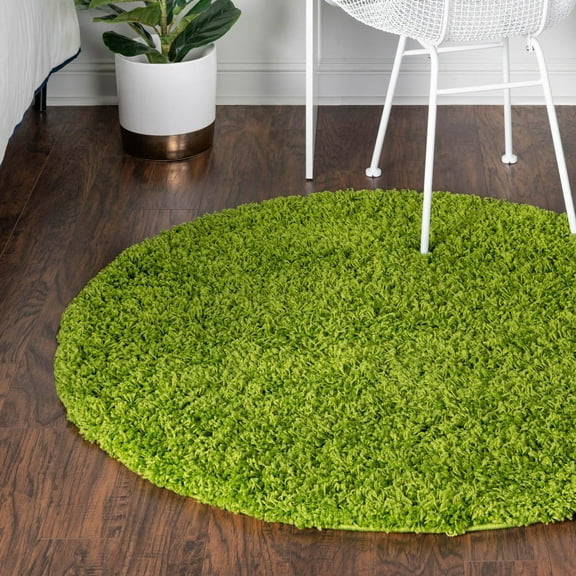 Unique Loom Solid Shag Collection Area Rug (7' 1" Round Grass Green)
