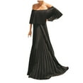 thumbnail image 2 of Ichuanyi Women's Fashion Casual Solid One Line Collar Sexy Off Shoulder Chiffon Dress, 2 of 9