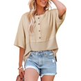 thumbnail image 1 of Tops Dokotoo de punto gofrado para mujer, color albaricoque, verano, talla grande, 1 of 3