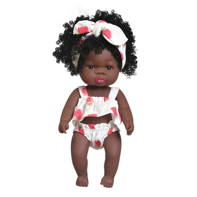 Baby Cute Curly Hair Sport Boys Black Baby Toy Doll Kids Gift Hooded With Cloth