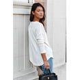 thumbnail image 3 of Women's White Waffle Knit Half Button Henley Top, 3 of 5