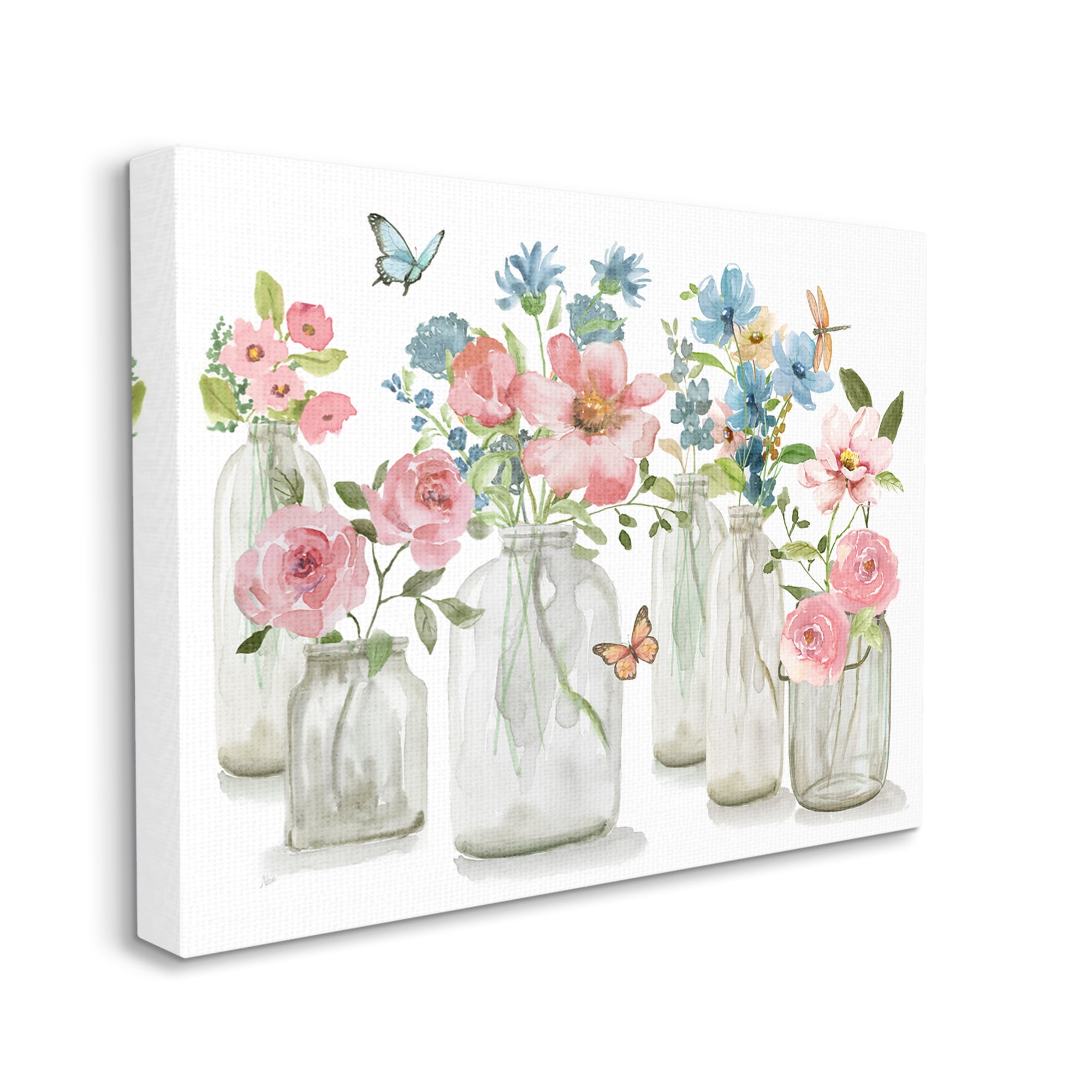 Stupell Industries Pink & Blue Flowers Botanical & Floral Painting Gallery Wrapped Canvas Art Print Wall Art, 48 x 36