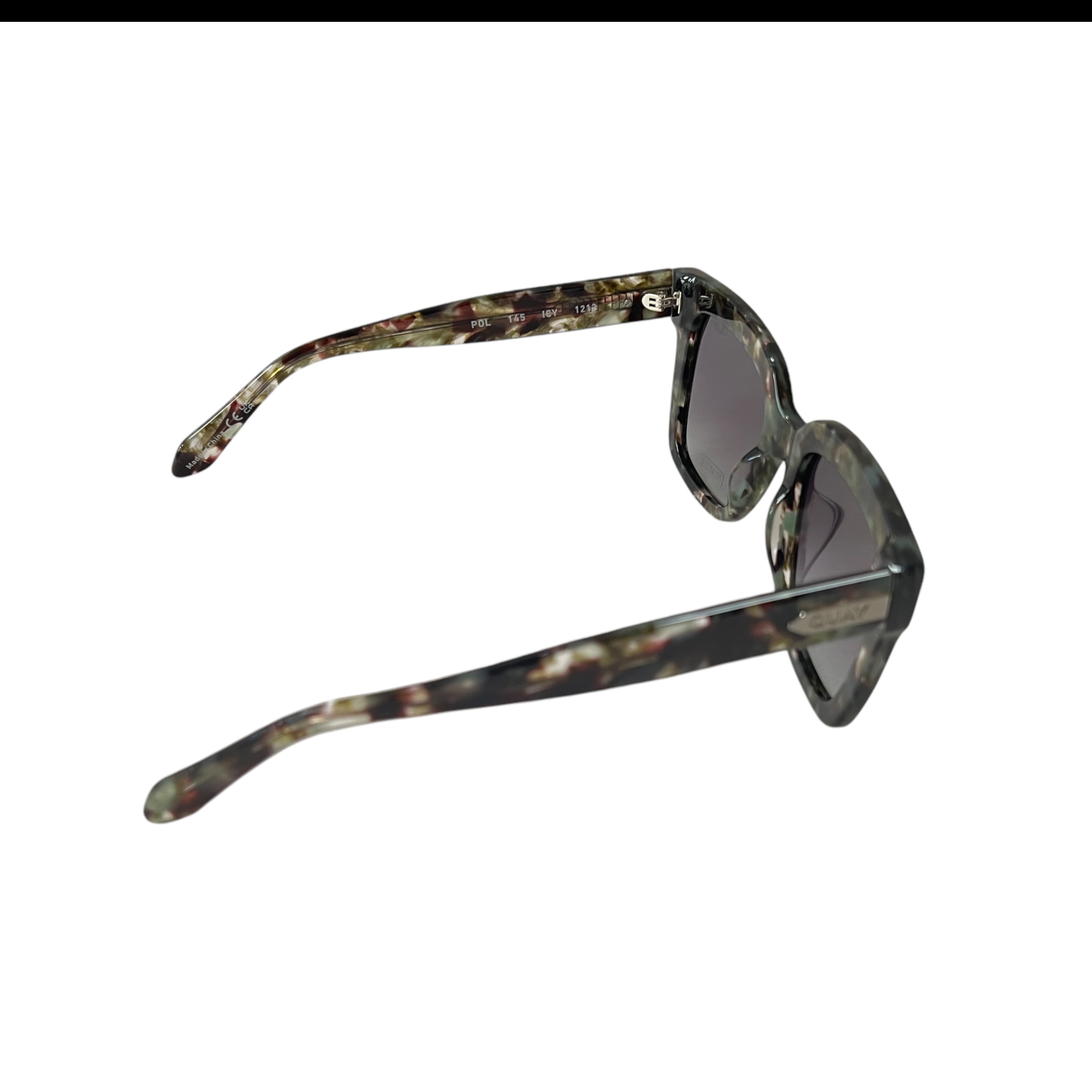 Quay Australia Icy Sunglasses Square Green Tortoise Smoke Polarized 47MM