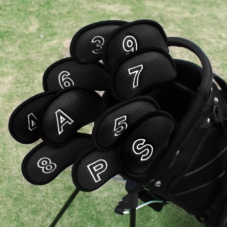 9 Pieces Meshy Golf Iron Headcover golf Covers 4-9,P,S,A Numbered Set Lightweight 4-9,P,S,A , Black