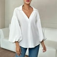 thumbnail image 2 of XuJwPNcy Blouses for Women Oversized Business Casual Tops Collared V Neck Long Sleeve Button Shirts Work Blouses Elegant Tops（White,Large), 2 of 4