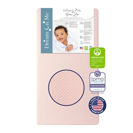 UPC: 0810063664930 | Dream on Me Pure Zen 2 in 1 Crib & Toddler Mattress White and Pink Greenguard Gold Certified
