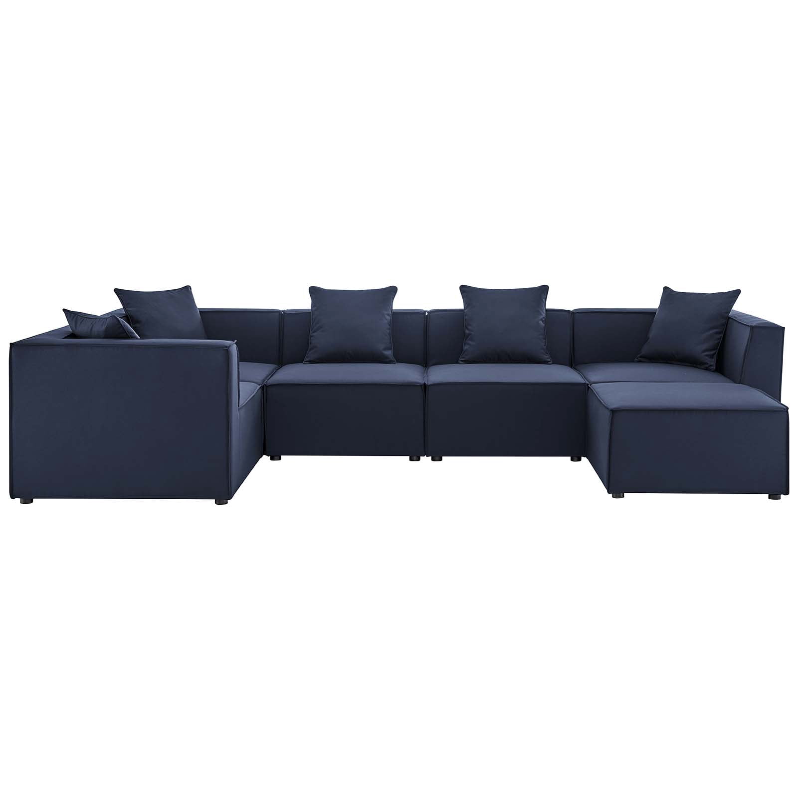 Modway Saybrook 6-Piece Fabric Upholstered Outdoor Patio Sectional Sofa in Navy