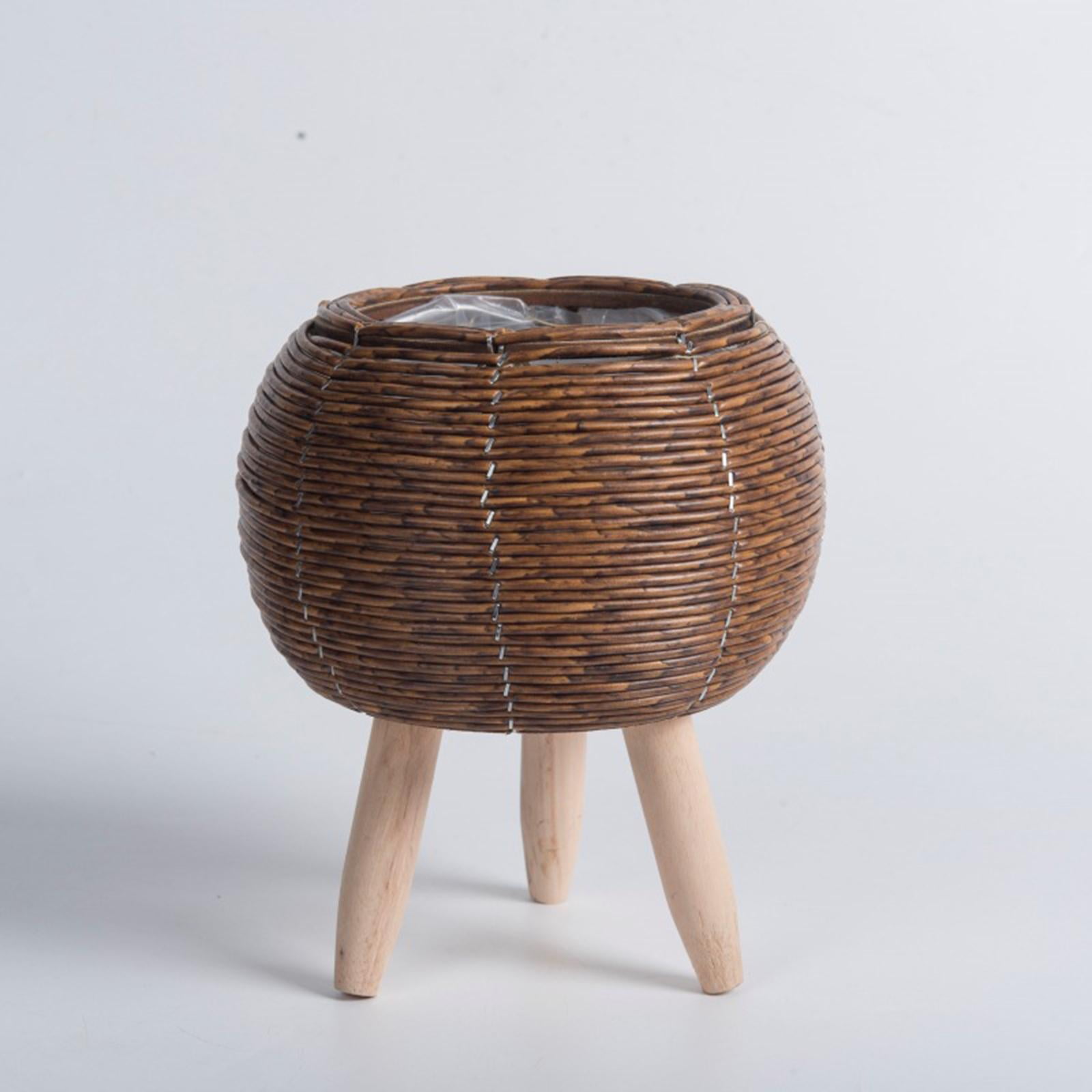 Woven Basket for Plant with Legs Basket Planter Flowerpot Rustic Rattan Basket Flower Pot for Balcony Apartment Drawing Room Decorations Ball Dark Brown
