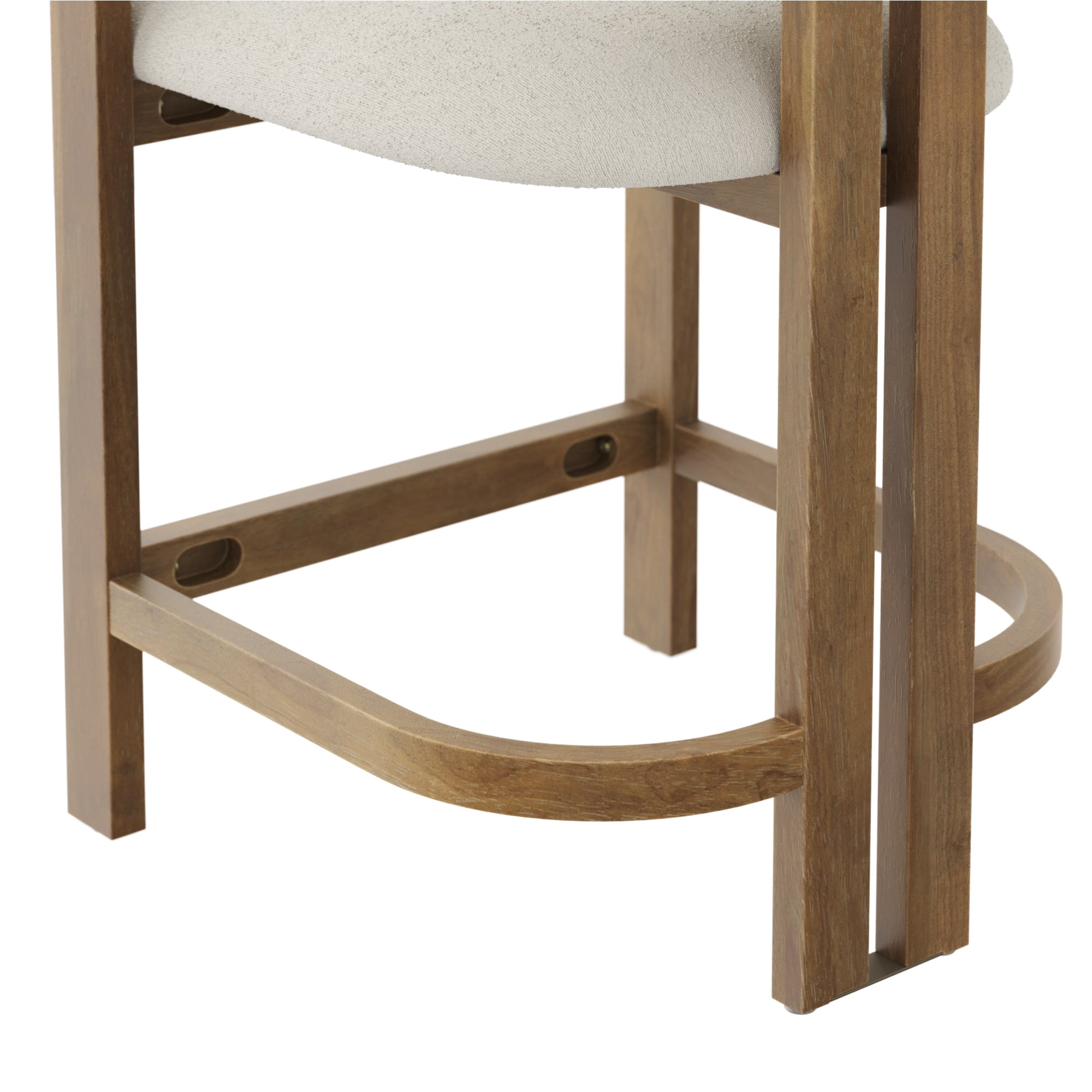 Nathan James Veya Modern Solid Wood Bar Stool with Back and Wraparound Armrests, Barrel Bar Stool with Boucle Upholstery, Light Brown