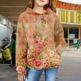 thumbnail image 2 of Mercatoo Girls Vintag Hoodi, Kids Flor Print Long Sleeve Hooded Sweatshirt Casual Stylish Fall Winter Outfit Tops, 2 of 7