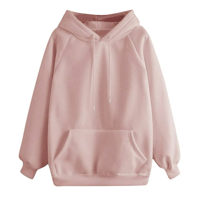 Aocisk Women's Solid Color Pullover Hoodie with Pocket and Long Sleeve Casual Sweatshirt Coat for a Practical Design Pink M