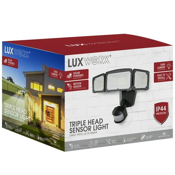 LUXWORX Wide Angle Three Head Solar Powered Outdoor LED Motion