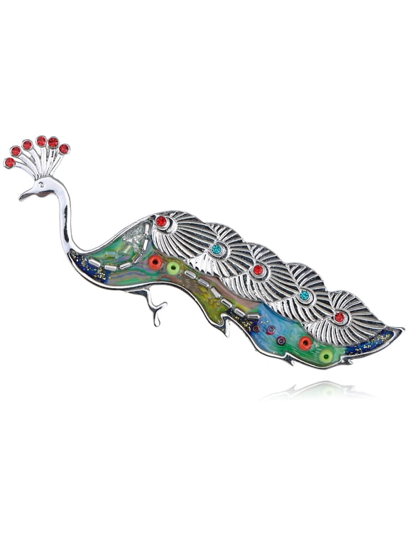 Watercolor Enamel Paint Tone Color Bead Crystal Peacock Bird Pin Brooch