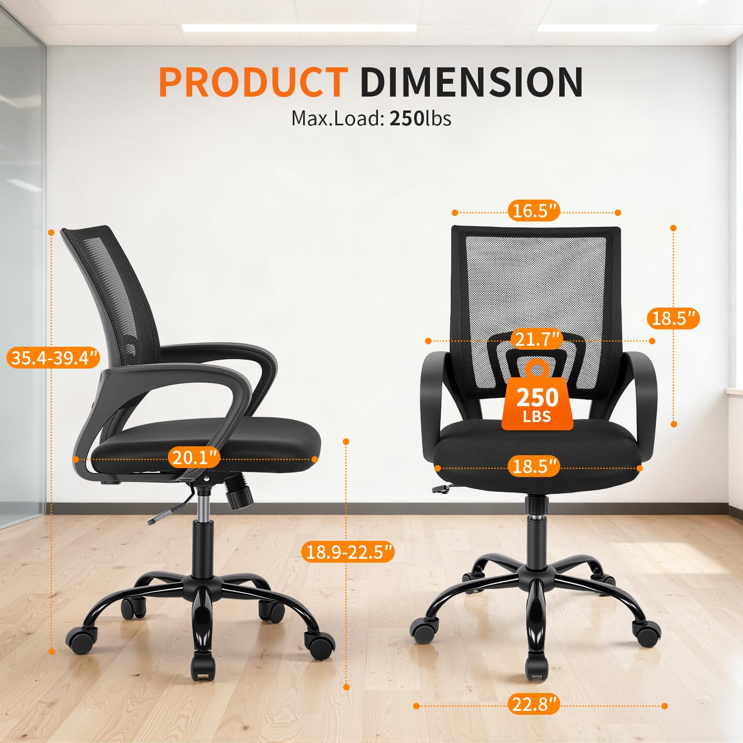 BestOffice Ergonomic Mesh Office Chair, Adjustable Height, Black photo 4