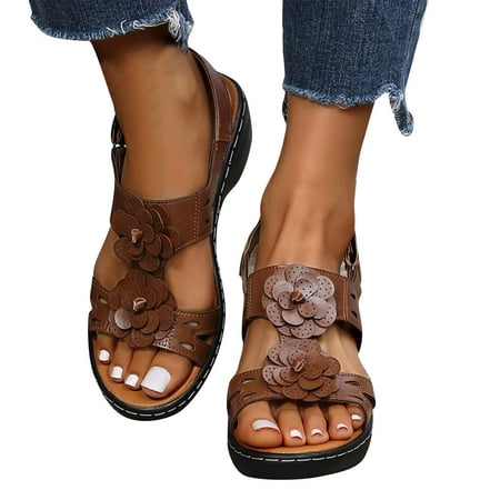

BONIXOOM Wedge Sandals for Women Clearance Fall Slip-On Wedge Casual Fashion Womens Shoes Brown Size 8.5