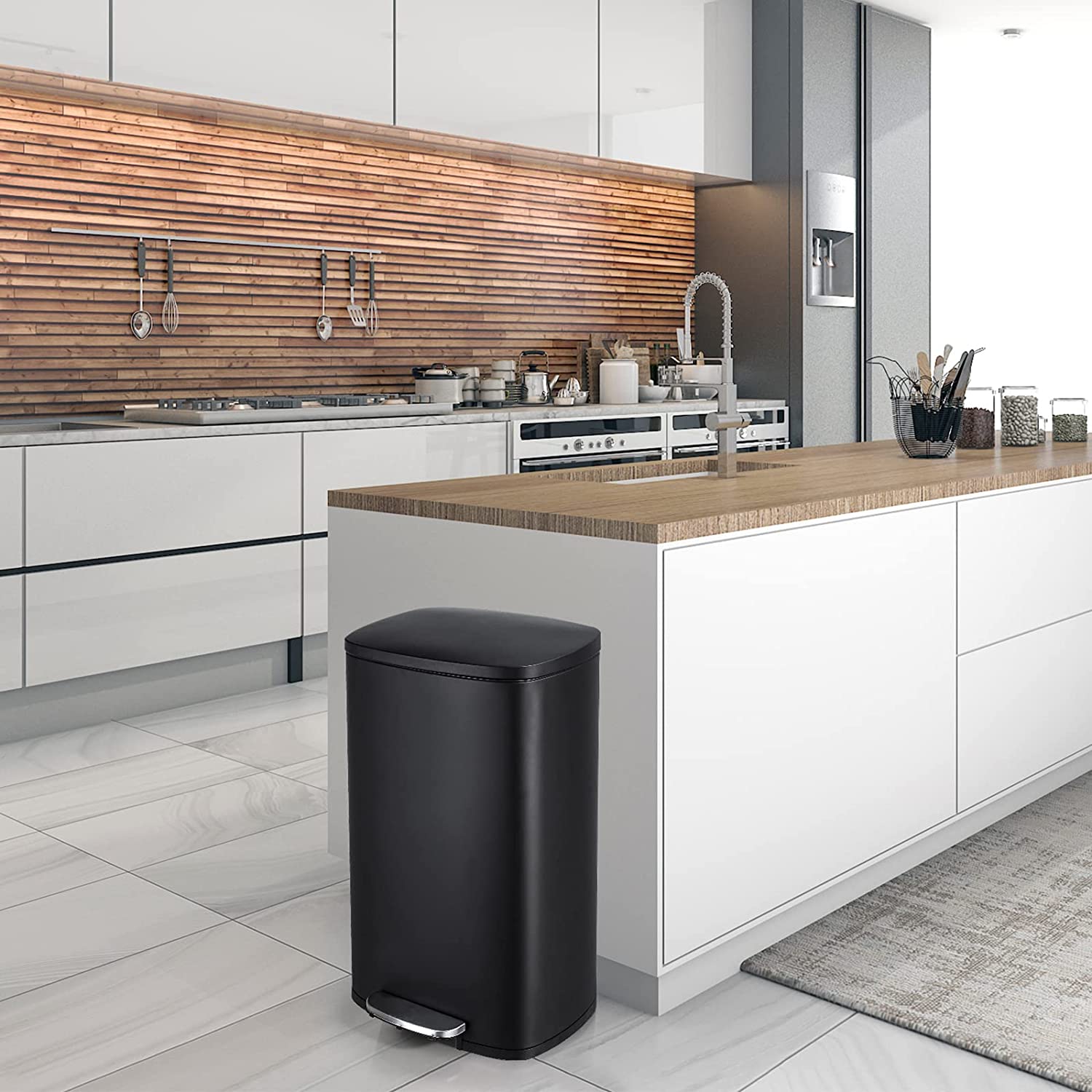 LAZY BUDDY 13.2 Gallon Step Trash Can with Lid, Stainless Steel Kitchen Garbage Can with Inner Bucket for Home Office
