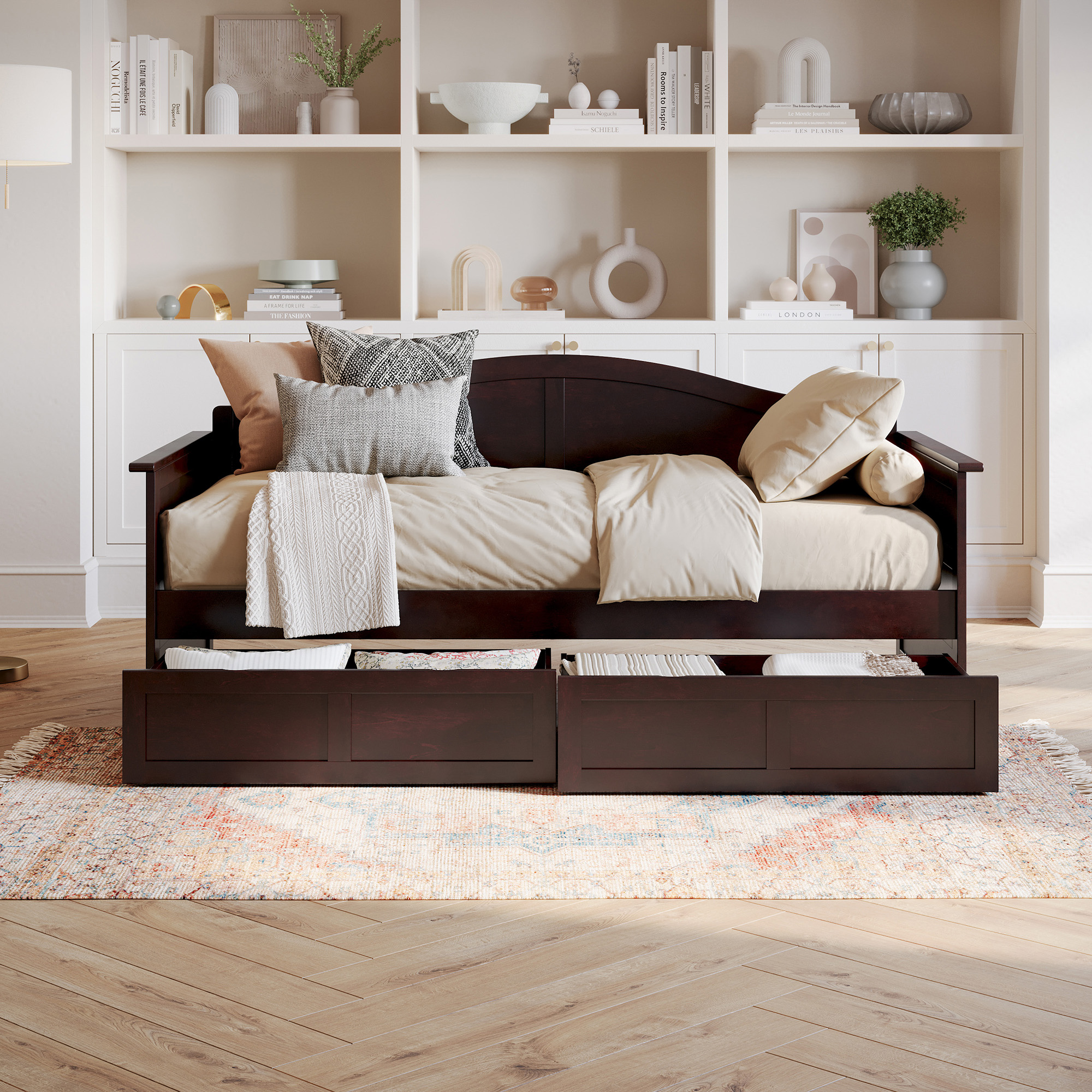 AFI Acadia Wood Twin Size Daybed Frame with 2 Storage Drawers Espresso