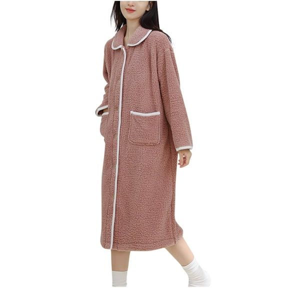 Ltctricy Womens Plush Robes Lounge Fleece Soft Warm Bathrobe Winter Fuzzy Button down Lapel Spa Robes Comfy Sleepwear