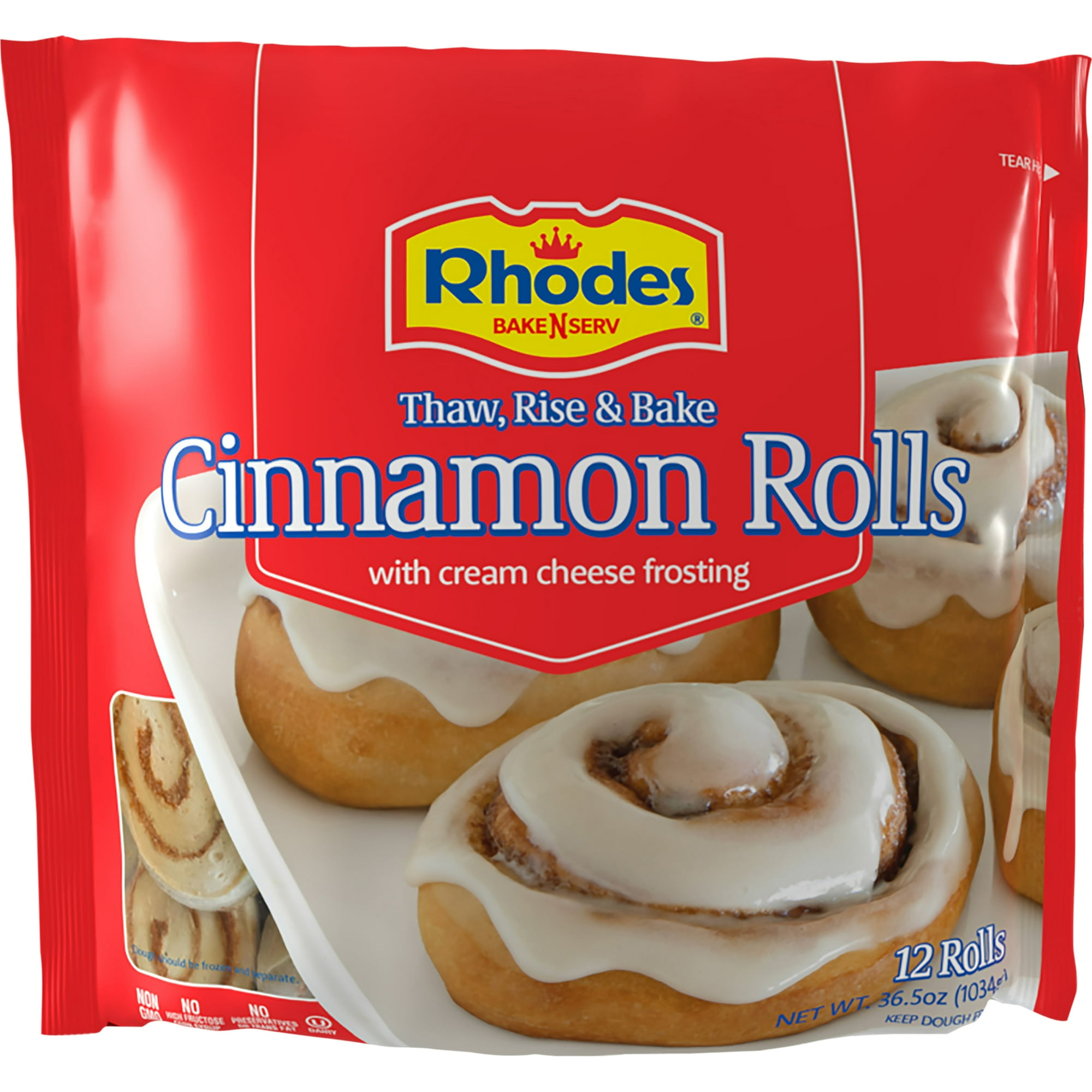 Rhodes Frozen Cinnamon Rolls with Cream Cheese Frosting, 12-Count, 36.6 oz Bag