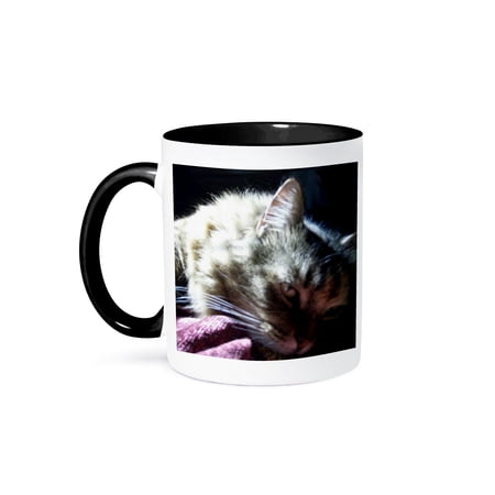 3dRose, Gorgeous Maine Coon Cat Lazing In The Sun, 11oz Two-Tone Black Mug