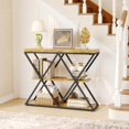thumbnail image 2 of 3-Tier Industrial Entryway Console Table - X-Shaped Metal Frame & Open Storage Shelves, Ideal Hallway Accent Table, 2 of 9
