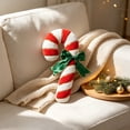 thumbnail image 4 of Cififendec Christmas Candy Cane Shaped Throw Pillow, 15.75", Striped Plush Cushion with Green Bow for Xmas Sofa Fireplace Mantel Decor Layout, 4 of 6