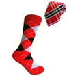 thumbnail image 2 of Men's Middle-Calf Argyle Plaid Scottish Tartan Style Christmas Wedding Groomsman Gift Party Event Celebration Joyous Socks In Red With Black and Light Gray Color, 2 of 7