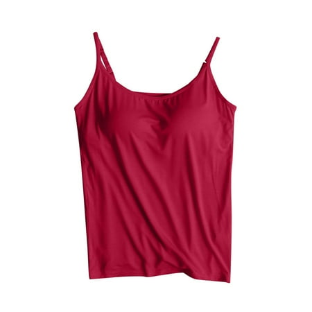 JGGSPWM Women s Cotton Plus Size Camisole Shelf Bra Cami Tank Tops Adjustable Spaghetti Strap Top Soft Comfy Vest Summer Basic Underwear Wine XXXL