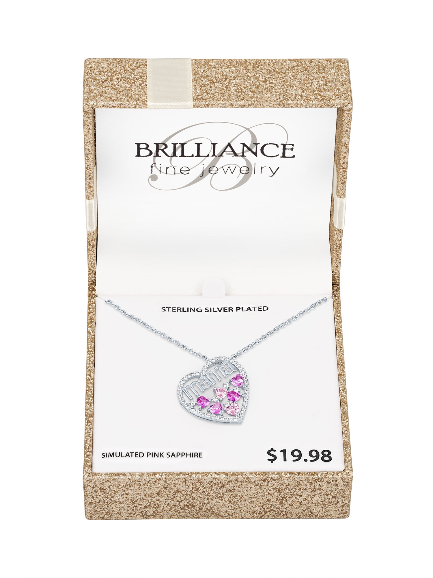 Sterling Silver Plated Simulated Pink Sapphire Mama Pendant
