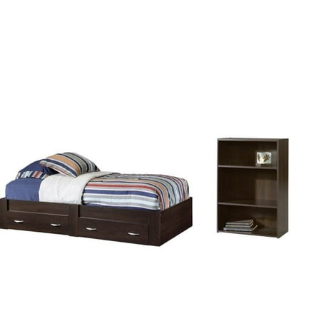 Dark Cherry Bedroom - 2 Piece Bedroom Set with Platform Bed and Bookcase Cinnamon Cherry