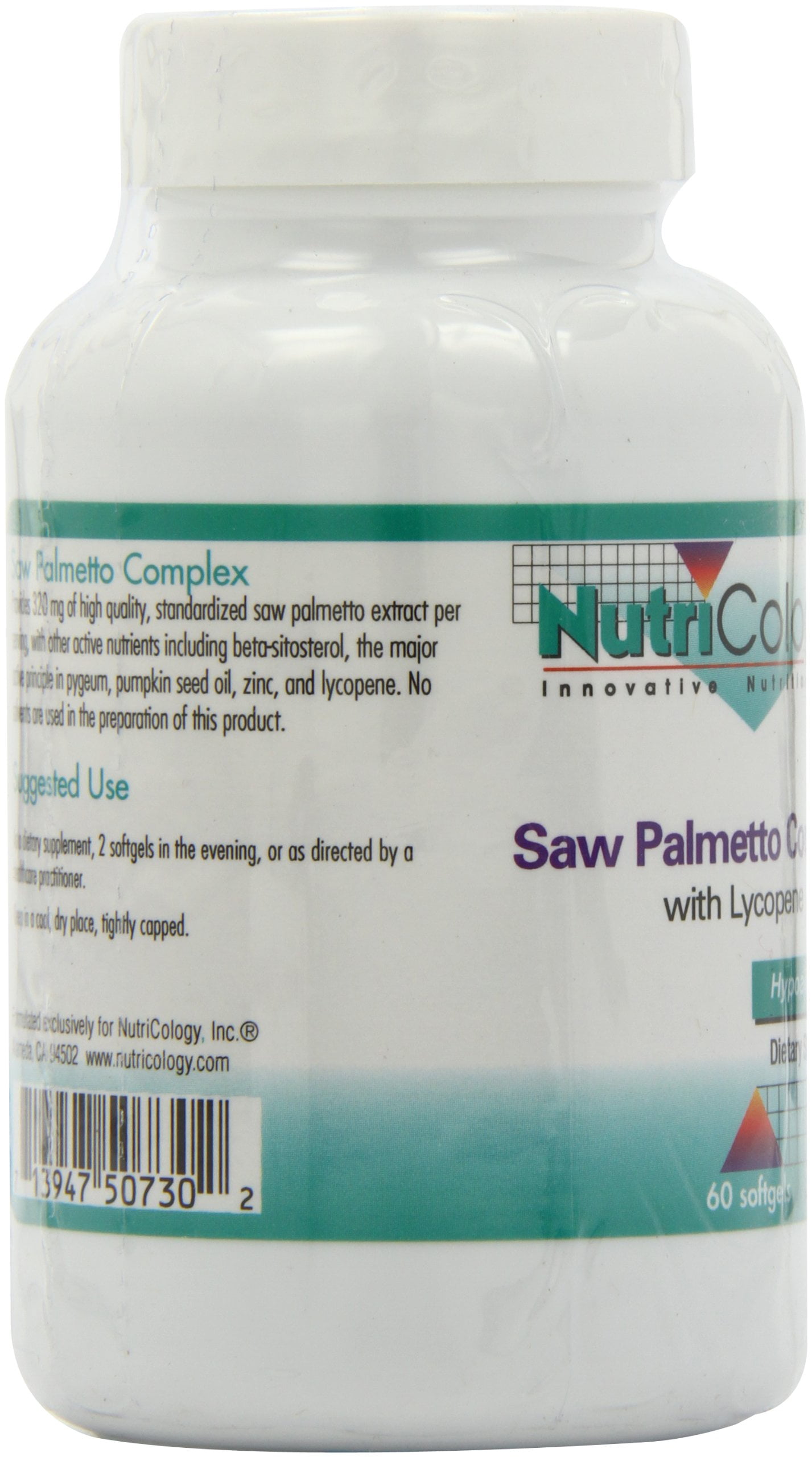 NutriCology Saw Palmetto Complex with Lyncopene - Saw Palmetto Supplement with Lycopene for Men - Prostate & Urinary Support - Hypoallergenic - 30 Servings - 60 Softgels