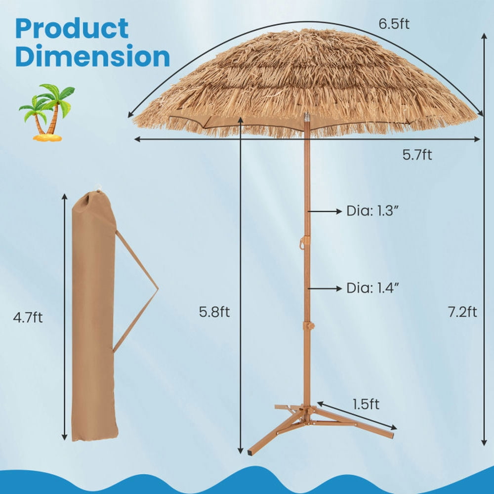 Aimee Lii 6.5 Feet Thatched Umbrella with Foldable Stand Push Button Tilt, Patio Umbrella, Outdoor Market Umbrella-Natural