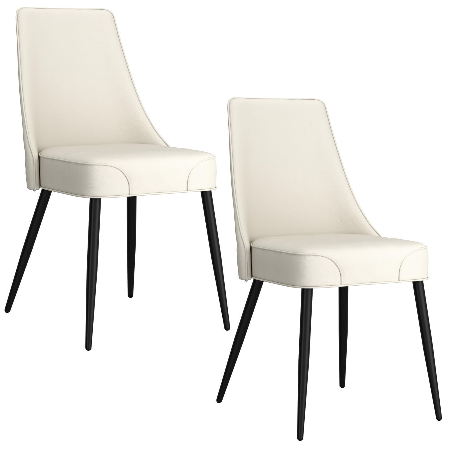 Modern Faux Leather & Metal Dining Chair, Faux Leather, Set of 2 - Beige & Black