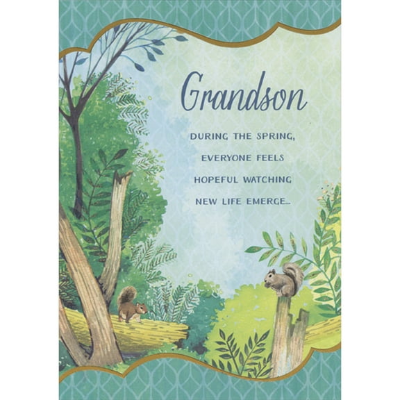 Designer Greetings Everyone Feels Hopeful Watching New Life Emerge: Squirrels on Logs Easter Card for Grandson