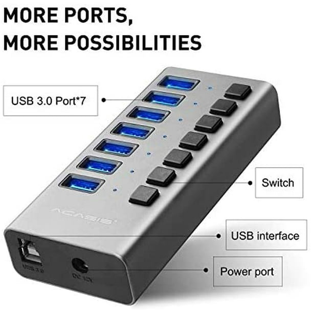 Hub USB Alimenté - ACASIS 7 Ports 36W USB 3.0 Hub de Données