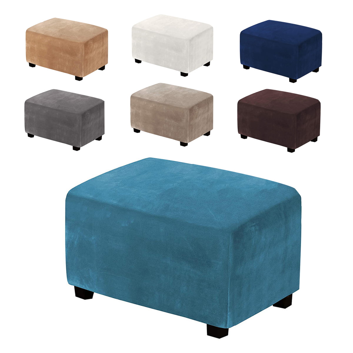 Ice Silk Solid Color Stretch Soft Ottoman Slipcover Sofa Footstool Cover Protect 