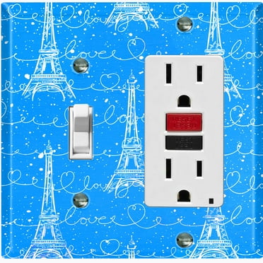 Metal Light Switch Plate Cover Romantic Paris Eiffel Tower Blue Letter PRS004
